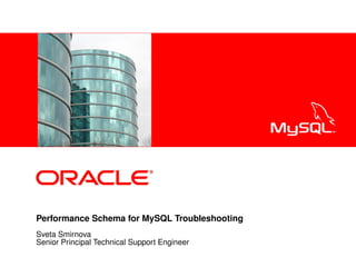 Performance Schema for MySQL Troubleshooting
Sveta Smirnova
Senior Principal Technical Support Engineer
 