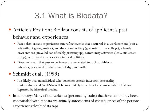 the use of biodata for employee selection past research and future i what is bio data