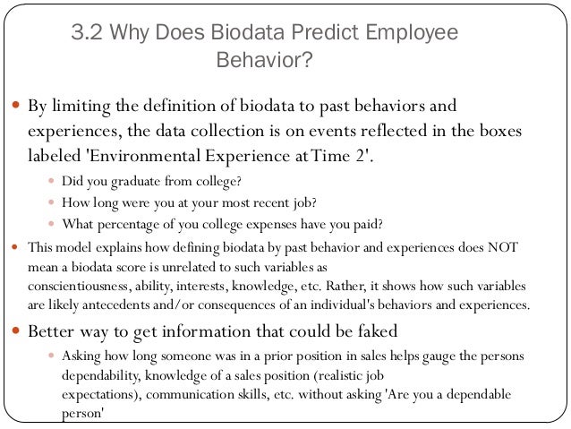 the use of biodata for employee selection past research and future i biodata of a person