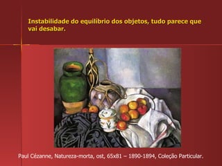 Instabilidade do equilíbrio dos objetos, tudo parece que vai desabar. Paul Cézanne, Natureza-morta, ost, 65x81 – 1890-1894, Coleção Particular. 