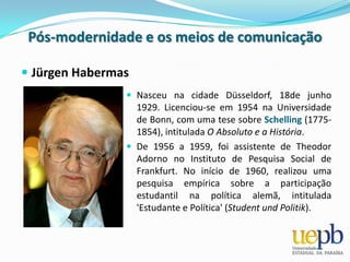 Pós-modernidade e os meios de comunicaçãoGilles LipovetskyNasceu na cidade Millau, 24 de setembro de 1944