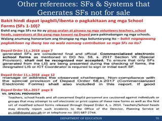 DEPARTMENT OF EDUCATION
Other references: SFs & Systems that
Generates SFs not for sale
70
 