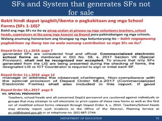 DEPARTMENT OF EDUCATION
SFs and System that generates SFs not
for sale
78
 