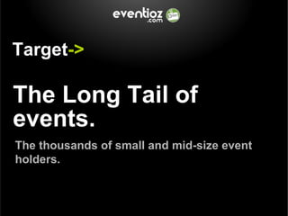 The Long Tail of events. Target -> The thousands of small and mid-size event holders . 