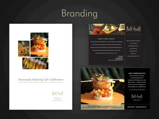 Branding

                            elegant. creative. inspired.
                                                                                                        full-service wedding & event planning
        ose three words are the key to making any event a success. With many years of experience
                                                                                                                bar or bat mitzvahs
         in the catering and event planning industry, I specialize in Jewish simchas. Whether
                                                                                                            friday night shabbat dinners
      planning a bar or bat mitzvah, Sunday brunch, or a quiet Friday night Shabbat dinner, you
                                                                                                                meat & dairy menus

           can trust that I will handle all your aﬀairs with extraordinary care and creativity.
                                                                                                               oneg & kiddish menus

                       e only ﬁnger you’ll have to lift is the one you use to call me.
                                                                                                                   unique venues

                                                                                         Shira Smith     table settings, linens décor & more
                                                                                       407.478.5820
                                                                               shira@puﬀnstuﬀ.com
                                                                               Puﬀ ‘n Stuﬀ Catering
                                                          Passionately Perfecting Life’s Celebrations
 