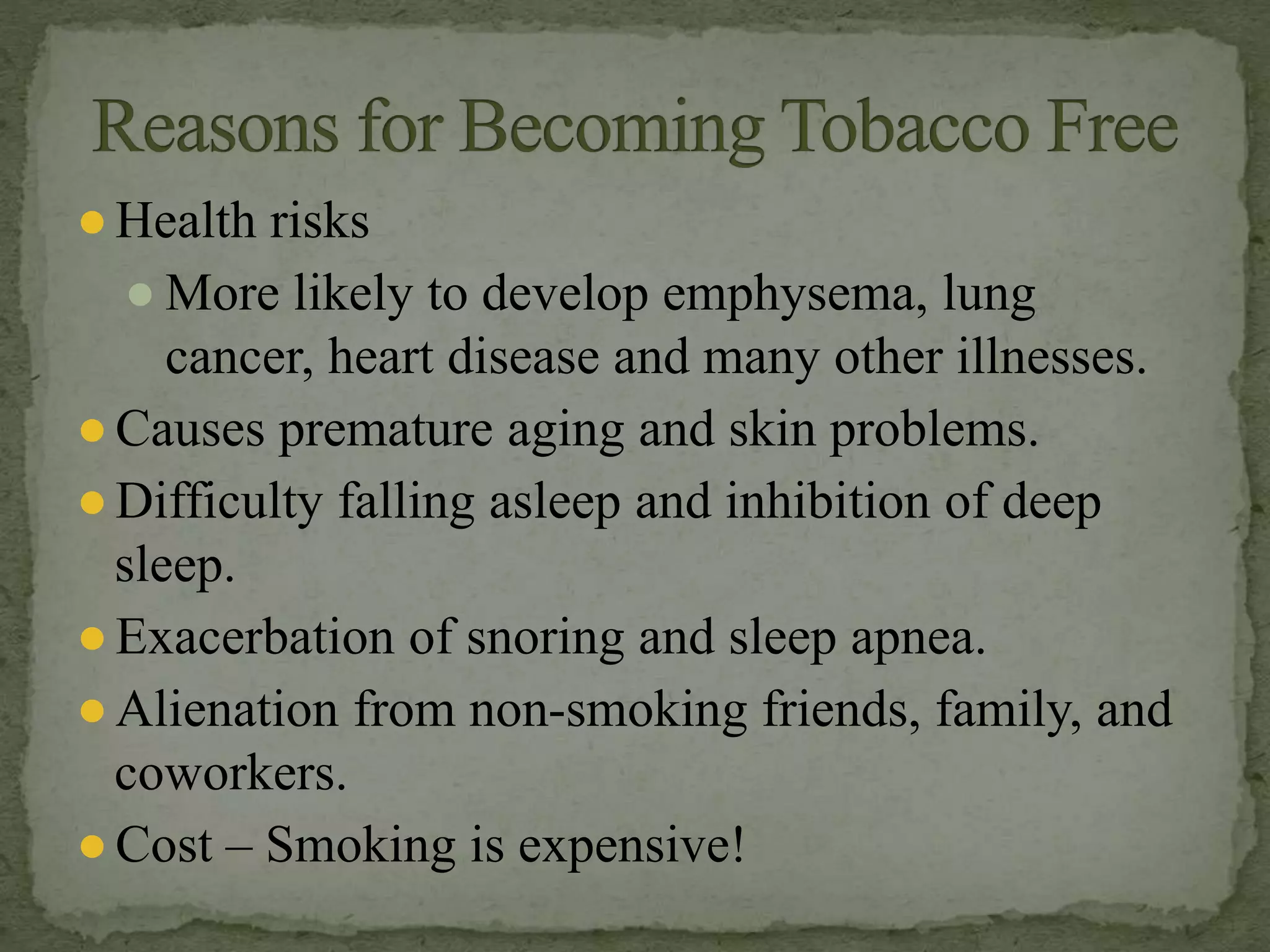 reasons to be tobacco free Live Lecture 2: Smoking Cessation |