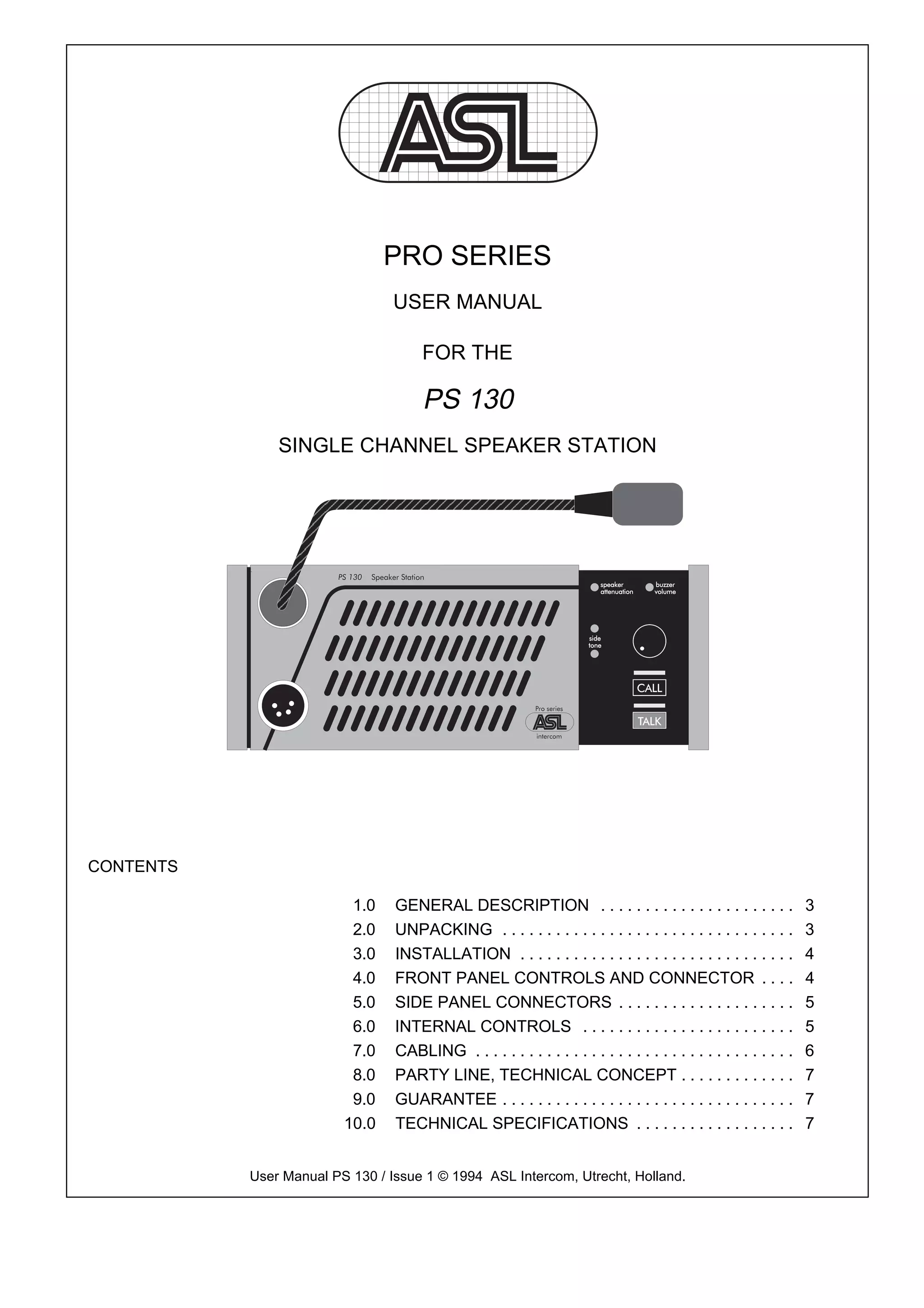 ASL Intercom PS130 | PDF