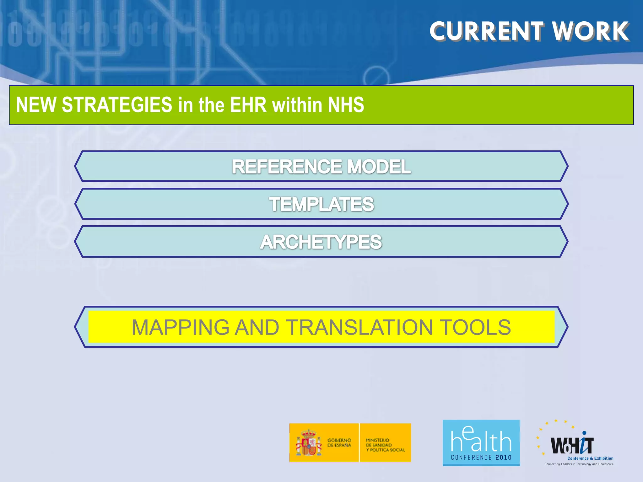 CURRENT WORK

NEW STRATEGIES in the EHR within NHS




           MAPPING AND TRANSLATION TOOLS
 