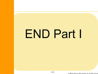 © 2009 The McGraw-Hill Companies, Inc. All rights reserved.
END Part I
12-10
McGraw-Hill/Irwin
 