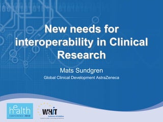 New needs for
interoperability in Clinical
        Research
              Mats Sundgren
      Global Clinical Development AstraZeneca
 