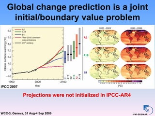 Global change prediction is a joint
    initial/boundary value problem




IPCC 2007

              Projections were not initialized in IPCC-AR4


WCC-3, Geneva, 31 Aug-4 Sep 2009
 