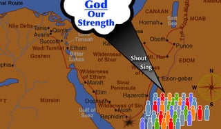 N
S
W
TheKing'sHigh
nal Route Great Sea
(Mediterranean)
River
Salt
Sea
Lake
Timsah
Canal
Bitter
Lakes
Gulf of
Suez
Gulf of
Akaba
Nile Delta
Wadi Tumilat
P T Mizraim
CANAAN
AMMON
MOAB
Wilderness
of Zin
Wilderness
of Shur
Wilderness
of Etham
Wilderness
of Paran
Wilderness of Sin Land of
Midian
Sinai
Peninsula
Goshen Mt. Hor
EDOM
Punon
Hormah
Oboth
Kadesh-barnea
Ezion-geber
Hazeroth
Alush
Rephidim
Dophkah
Elim
Marah
Etham
Succoth
Avaris
Tanis Qantir
mphis
God
Our
Strength
Sing
Shout
 