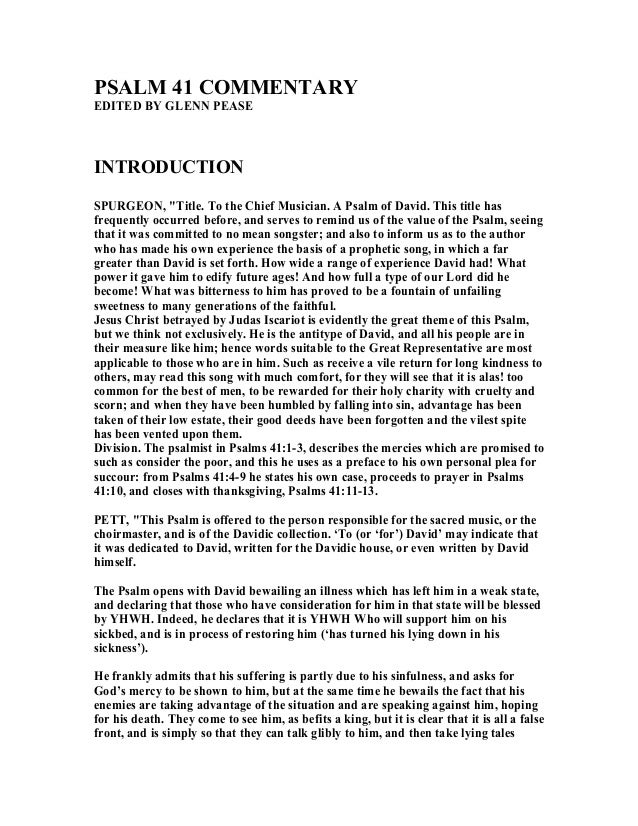 Psalm 41 Commentary Psalm 41 Commentary