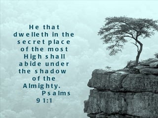 He that dwelleth in the secret place of the most High shall abide under the shadow  of the Almighty.  Psalms 91:1 