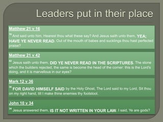 Alluded to events(?)Feeds multitudeHeals servantOn GalileeFig tree cursedPsalm 107 v 1-381 O give thanks unto the Lord, for he is good: for his mercy endureth for ever.2 Let the redeemed of the Lord say so, whom he hath redeemed from the hand of the enemy;3 And gathered them out of the lands, from the east, and from the west, from the north, and from the south.4 They wandered in the wilderness in a solitary way; they found no city to dwell in.5 Hungry and thirsty, their soul fainted in them.6 Then they cried unto the Lord in their trouble, and he delivered them out of their distresses.7 And he led them forth by the right way, that they might go to a city of habitation.8 Oh that men would praise the Lord for his goodness, and for his wonderful works to the children of men!9 For he satisfieth the longing soul, and filleth the hungry soul with goodness.10 Such as sit in darkness and in the shadow of death, being bound in affliction and iron;11 Because they rebelled against the words of God, and contemned the counsel of the most High:12 Therefore he brought down their heart with labour; they fell down, and there was none to help.13 Then they cried unto the Lord in their trouble, and he saved them out of their distresses.14 He brought them out of darkness and the shadow of death, and brake their bands in sunder.15 Oh that men would praise the Lord for his goodness, and for his wonderful works to the children of men!16 For he hath broken the gates of brass, and cut the bars of iron in sunder.17 Fools because of their transgression, and because of their iniquities, are afflicted.18 Their soul abhorreth all manner of meat; and they draw near unto the gates of death.19 Then they cry unto the Lord in their trouble, and he saveth them out of their distresses.20 He sent his word, and healed them, and delivered them from their destructions.21 Oh that men would praise the Lord for his goodness, and for his wonderful works to the children of men!22 And let them sacrifice the sacrifices of thanksgiving, and declare his works with rejoicing.23 They that go down to the sea in ships, that do business in great waters;24 These see the works of the Lord, and his wonders in the deep.25 For he commandeth, and raiseth the stormy wind, which lifteth up the waves thereof.26 They mount up to the heaven, they go down again to the depths: their soul is melted because of trouble.27 They reel to and fro, and stagger like a drunken man, and are at their wits' end.28 Then they cry unto the Lord in their trouble, and he bringeth them out of their distresses.29 He maketh the storm a calm, so that the waves thereof are still.30 Then are they glad because they be quiet; so he bringeth them unto their desired haven.31 Oh that men would praise the Lord for his goodness, and for his wonderful works to the children of men!32 Let them exalt him also in the congregation of the people, and praise him in the assembly of the elders.33 He turneth rivers into a wilderness, and the watersprings into dry ground;34 A fruitful land into barrenness, for the wickedness of them that dwell therein.35 He turneth the wilderness into a standing water, and dry ground into watersprings.36 And there he maketh the hungry to dwell, that they may prepare a city for habitation;37 And sow the fields, and plant vineyards, which may yield fruits of increase.38 He blesseth them also, so that they are multiplied greatly; and suffereth not their cattle to decrease.