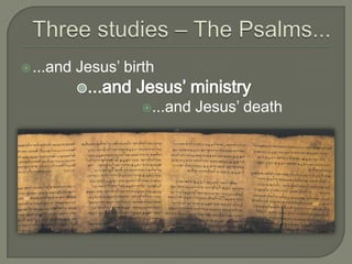Structure – overall book subdivided into 5 sections, having 41, 31, 17, 17 and 44 Psalms respectively; the Jews say: ‘Moses gave us the 5 books of the law and David the 5 books of Psalms’ (& some parallel content with Pentateuch)