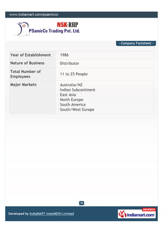 - Company Factsheet -


Year of Establishment   1986

Nature of Business      Distributor

Total Number of
               ...