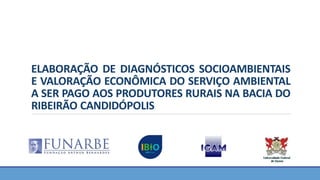 ELABORAÇÃO DE DIAGNÓSTICOS SOCIOAMBIENTAIS
E VALORAÇÃO ECONÔMICA DO SERVIÇO AMBIENTAL
A SER PAGO AOS PRODUTORES RURAIS NA BACIA DO
RIBEIRÃO CANDIDÓPOLIS
 