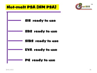 Hot-melt PSA (HM PSA)
SIS ready to use
EVA ready to use
SBS ready to use
SIBS ready to use
PU ready to use
28-01-2013 36
 