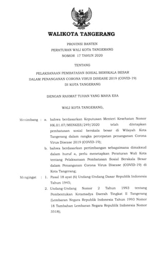 Peraturan Wali Kota Tangerang tentang PSBB