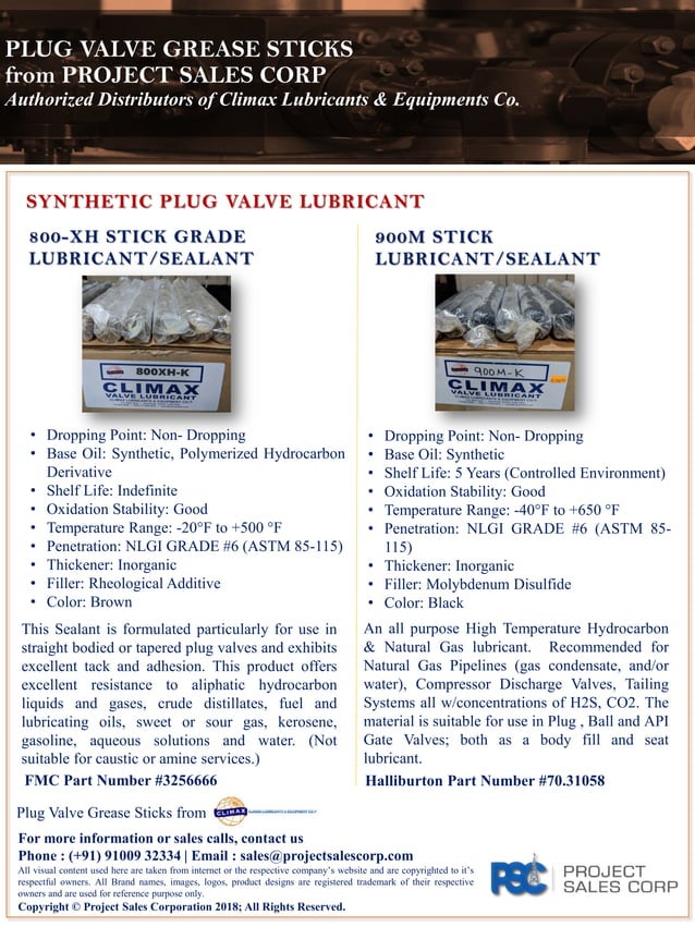 Plug Valve Grease Sticks from Project Sales Corp PDF