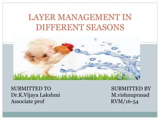 LAYER MANAGEMENT IN
DIFFERENT SEASONS
SUBMITTED TO SUBMITTED BY
Dr.K.Vijaya Lakshmi M.vishnuprasad
Associate prof RVM/16-54
 