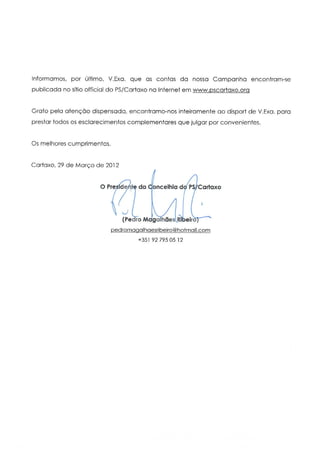 REFERENDO LOCAL | PRESTAÇÃO DE CONTAS