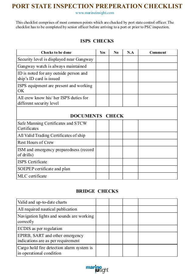 psc checklist