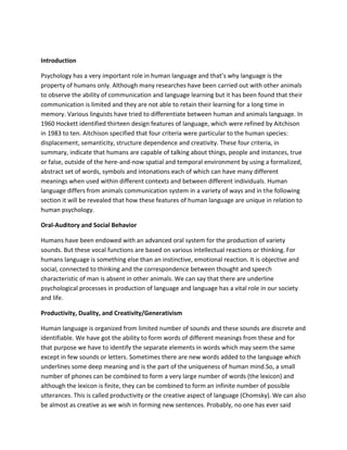 Features of Human Language:A Psycholinguistics Perspective | PDF | Science