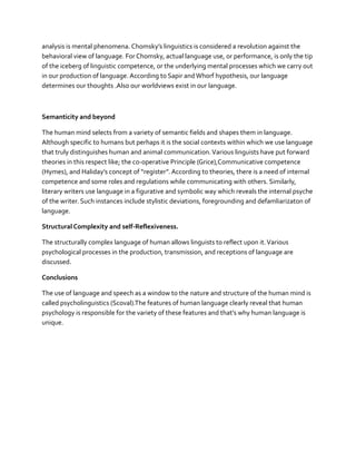 Features of Human Language:A Psycholinguistics Perspective | PDF | Science