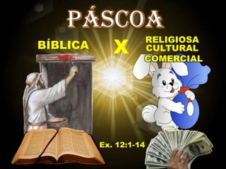 PÁSCOA
             X
                    RELIGIOSA
BÍBLICA             CULTURAL
                    COMERCIAL




          Ex. 12:1-14
 