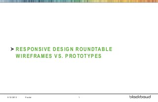 9/12/2013 Footer 1
RESPONSIVE DESIGN ROUNDTABLE
WIREFRAMES VS. PROTOTYPES
 