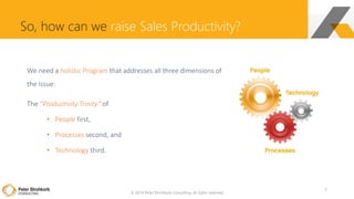 © 2014 Peter Strohkorb Consulting, all rights reserved
So, how can we raise Sales Productivity?
We need a holistic Program that addresses all three dimensions of
the issue:
The “Productivity Trinity” of
• People first,
• Processes second, and
• Technology third.
7
 