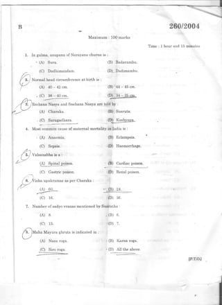 Kerala Psc Ayurveda old  Question  Paper  260/2004