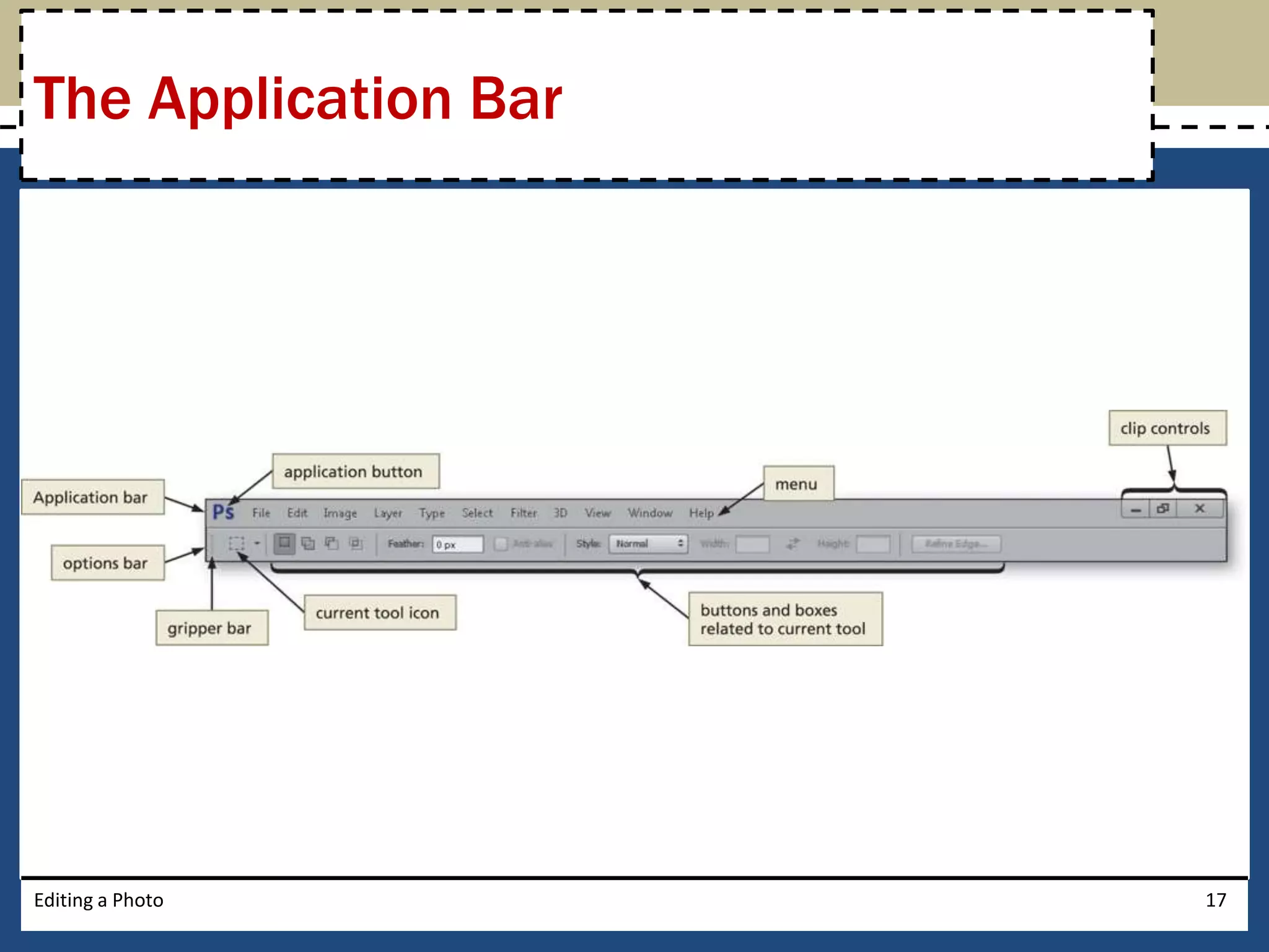 The Application Bar 
Editing a Photo 17 
 