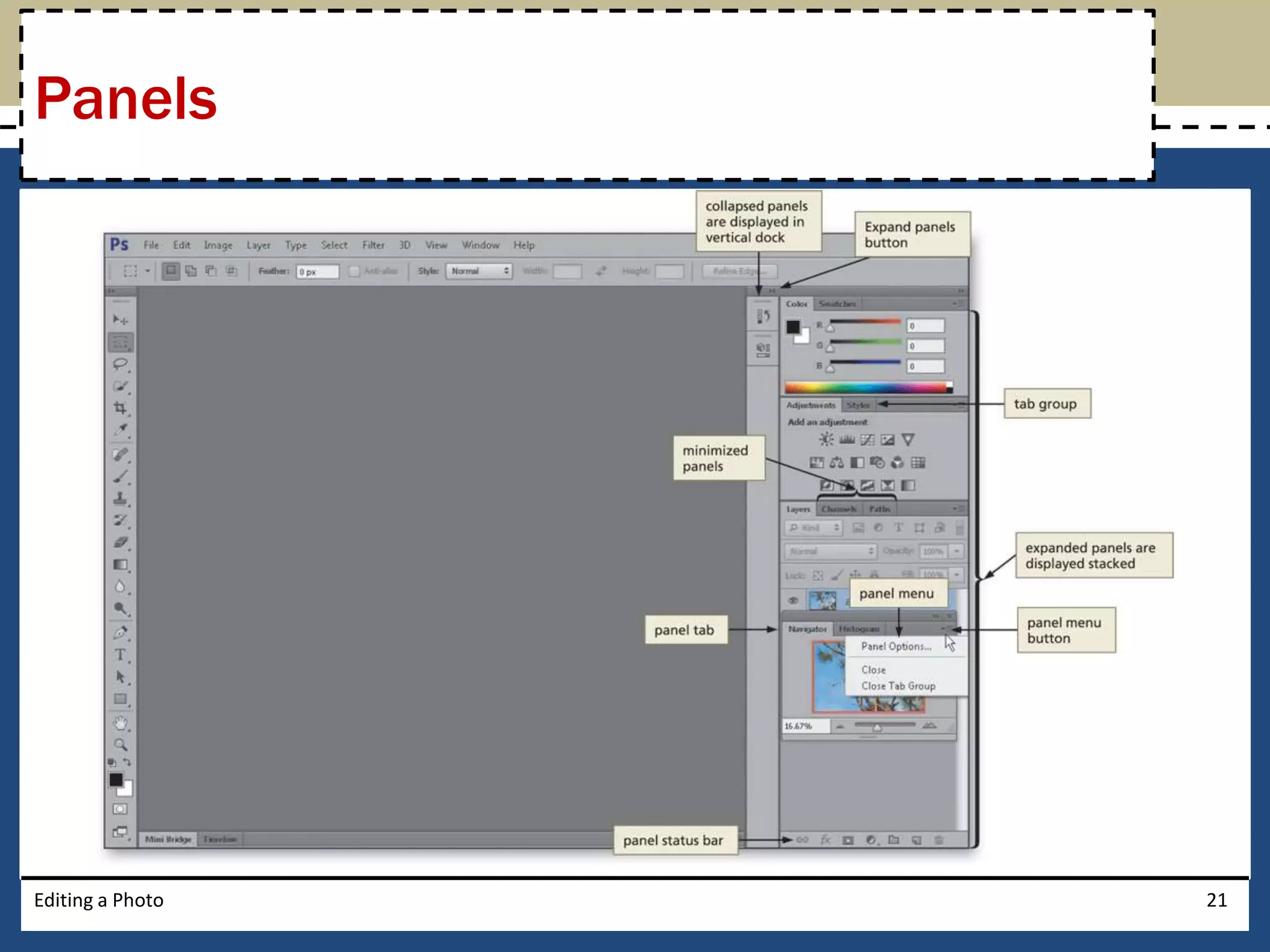 Panels 
Editing a Photo 21 
 