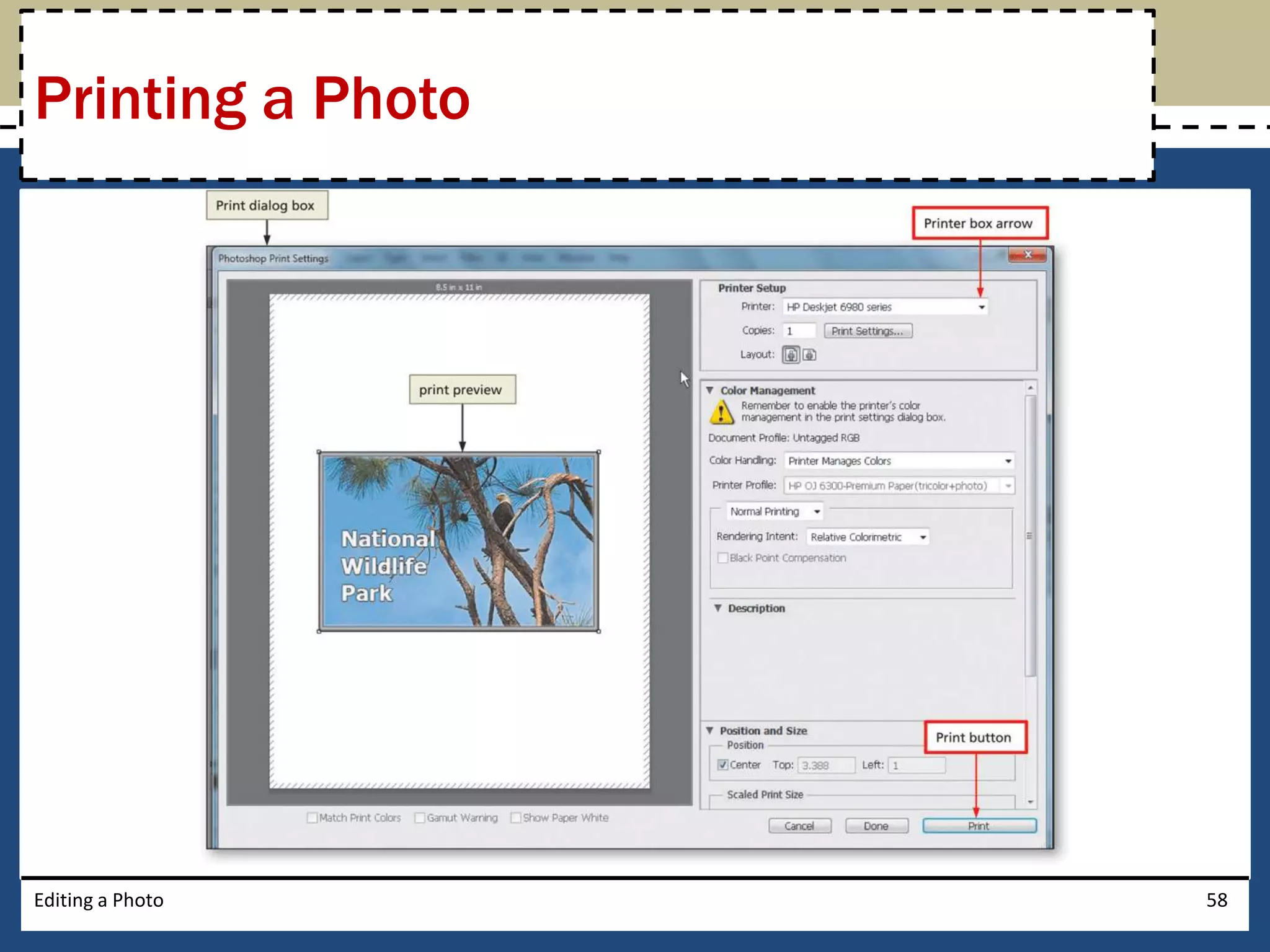 Printing a Photo 
Editing a Photo 58 
 