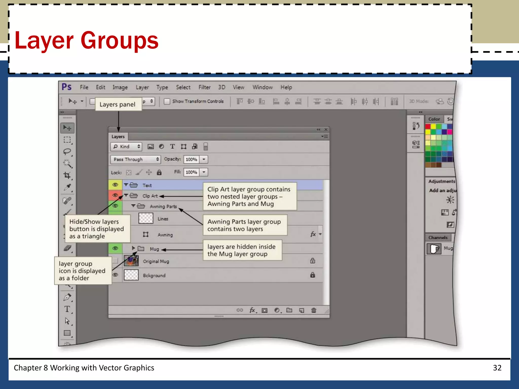 Chapter 8 Working with Vector Graphics 32
Layer Groups
 