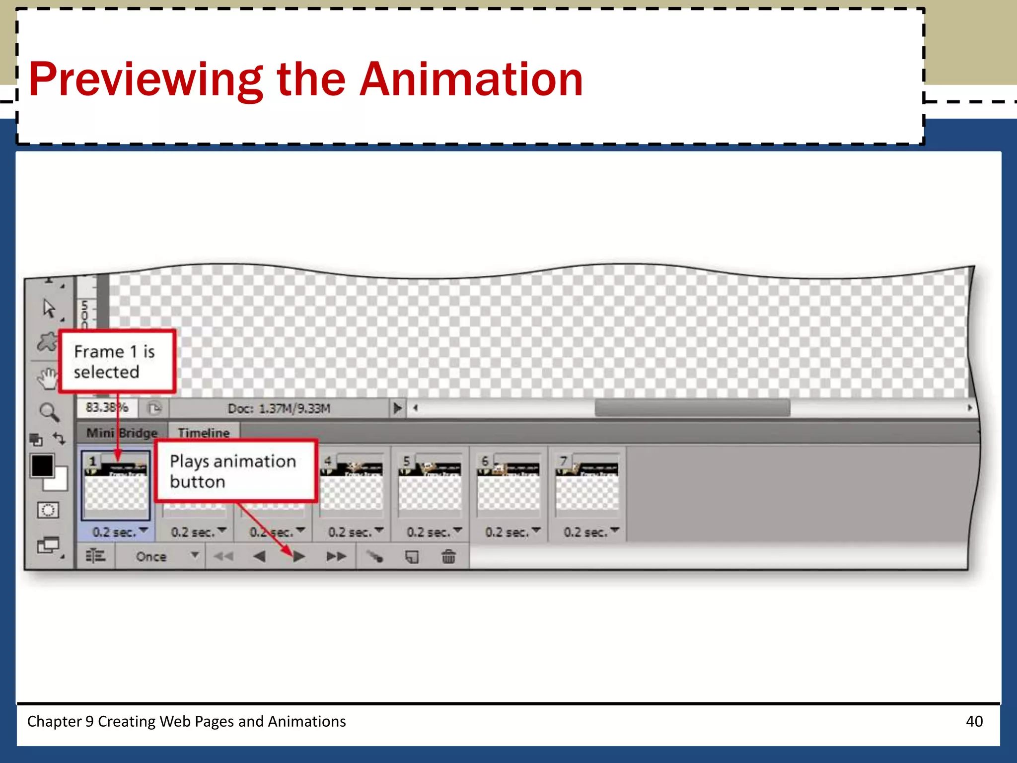 Chapter 9 Creating Web Pages and Animations 40
Previewing the Animation
 