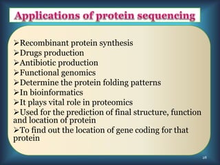 Recombinant protein synthesis
Drugs production
Antibiotic production
Functional genomics
Determine the protein folding patterns
In bioinformatics
It plays vital role in proteomics
Used for the prediction of final structure, function
and location of protein
To find out the location of gene coding for that
protein
28
 