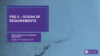 NORMAL
PSD 2 – OCEAN OF
REQUIREMENTS
Marko Marijanović, Compliance
Department
Zagreb, 27th September 2018
 