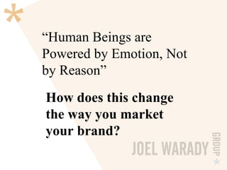 “ Human Beings are Powered by Emotion, Not by Reason” How does this change the way you market your brand? 