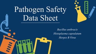 Pathogen Safety
Data Sheet
Bacillus anthracis
Histoplasma capsulatum
Herpes B Virus
 