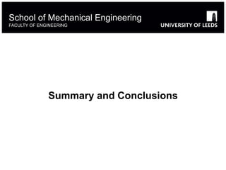 Summary and Conclusions
School of Mechanical Engineering
FACULTY OF ENGINEERING
 