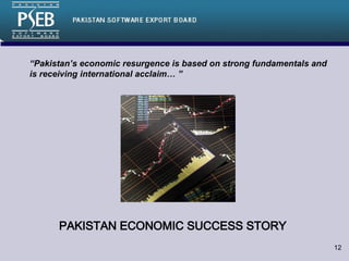 PAKISTAN ECONOMIC SUCCESS STORY  “ Pakistan’s economic resurgence is based on strong fundamentals and is receiving international acclaim… ” 