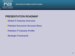 PRESENTATION ROADMAP  Global IT Industry Overview Pakistan Economic Success Story Pakistan IT Industry Profile Strategic Framework 