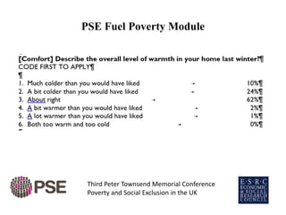 PSE Fuel Poverty Module
Third Peter Townsend Memorial Conference
Poverty and Social Exclusion in the UK
 