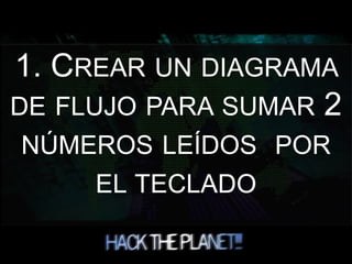 1. CREAR UN DIAGRAMA
DE FLUJO PARA SUMAR 2
NÚMEROS LEÍDOS POR
EL TECLADO
 