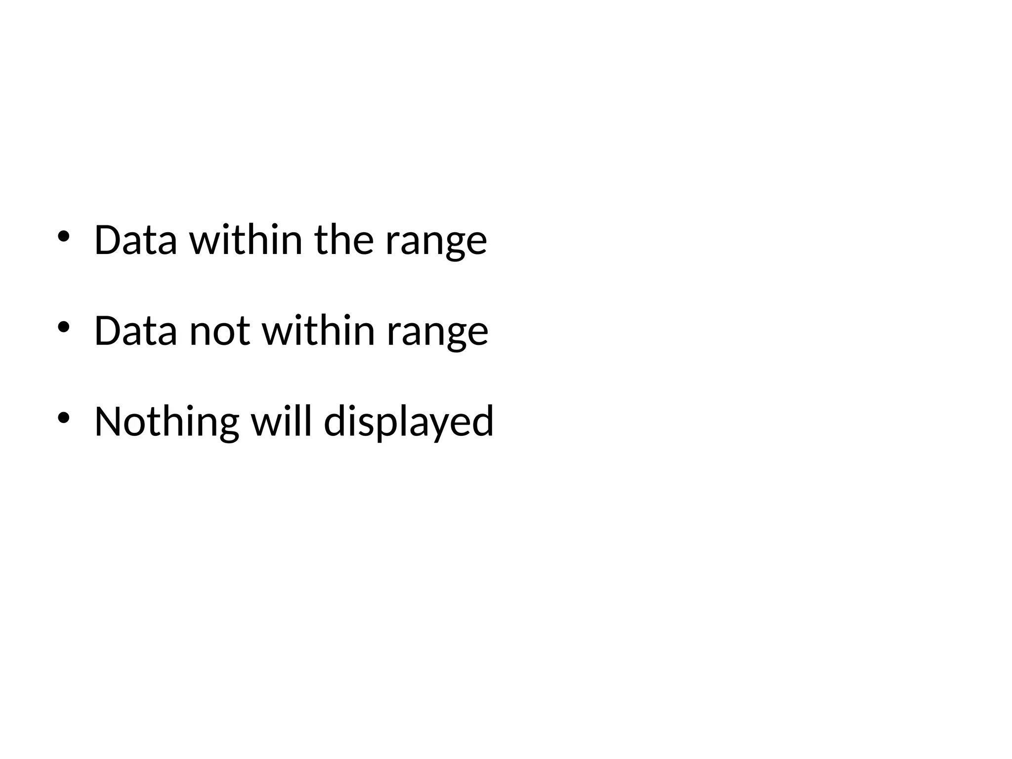 • Data within the range
• Data not within range
• Nothing will displayed
 