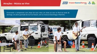 Atrações	
  -­‐	
  Música	
  ao	
  Vivo	
  


     Encerrando	
   o	
   campeonato	
   com	
   chave	
   de	
   ouro	
   rolou	
   um	
   show	
   ao	
   vivo	
   no	
   ﬁnal	
   da	
   tarde	
   de	
  
     domingo,	
  em	
  pleno	
  gramado	
  de	
  Curl	
  Curl	
  beach,	
  com	
  os	
  músicos	
  Dudu	
  Braga	
  e	
  Pedrinho.	
  
 